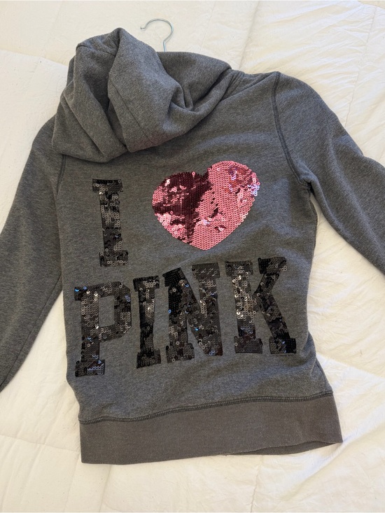 Victoria's Secret Sweaters - Victoria's Secret Kids Gray Hoodie with Pink Sequin Heart